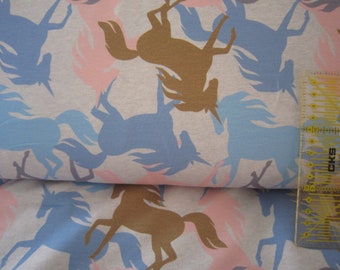 Jersey fabric, grey, with unicorn in pink and blue, Miss v. Julie