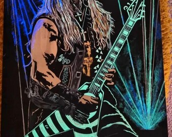 Zakk Wylde A4 Acrylic & Glow in the Dark Wood Painting - Made to Order