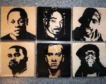 Custom hand made acrylic painted detail portrait coasters finished with epoxy resin.