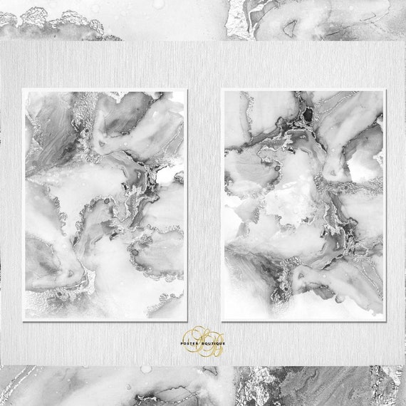 Silver Grey Wall Art Print Poster Resin Watercolour Marble Etsy