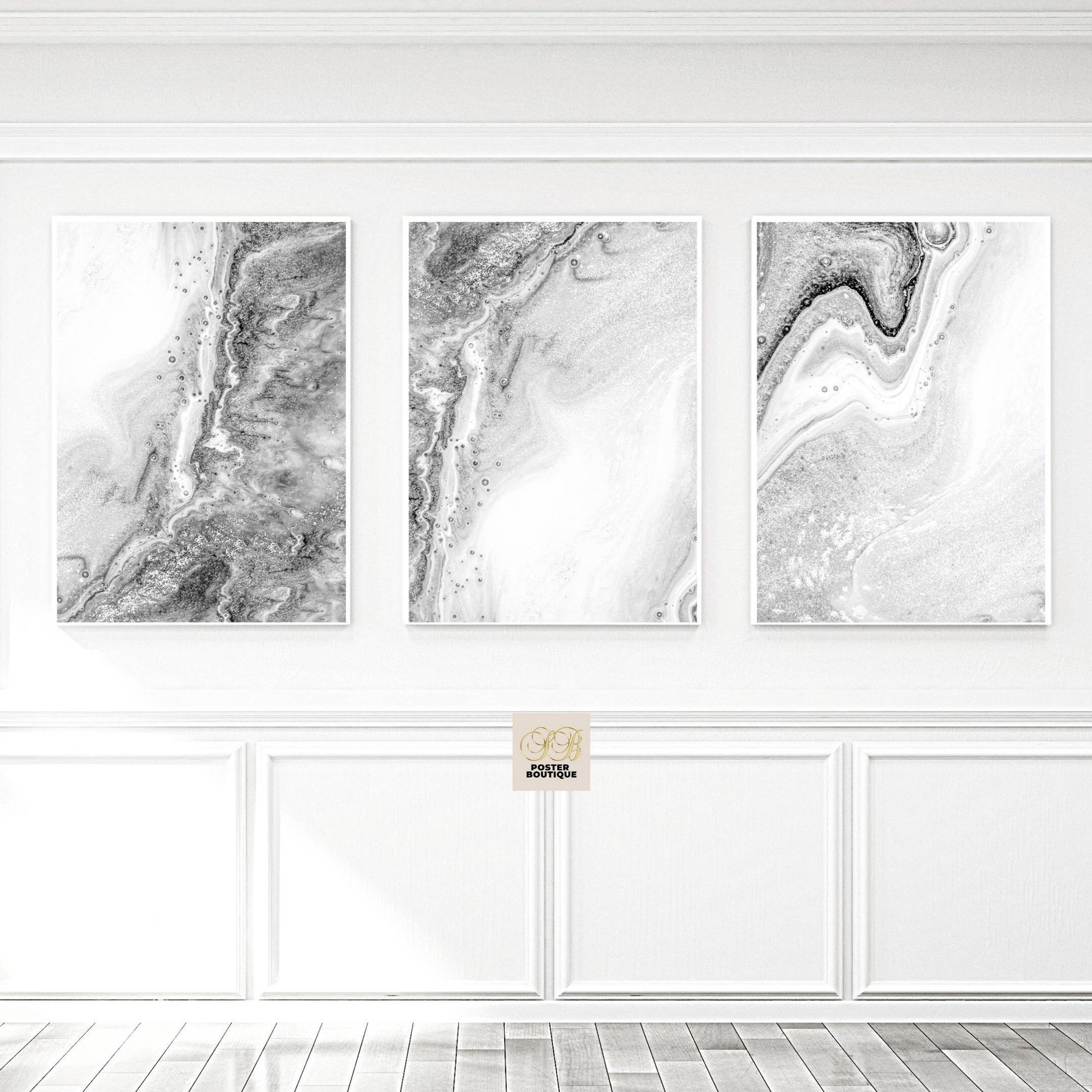 Silver Light Grey Wall Art Prints Resin Marble Abstract Etsy