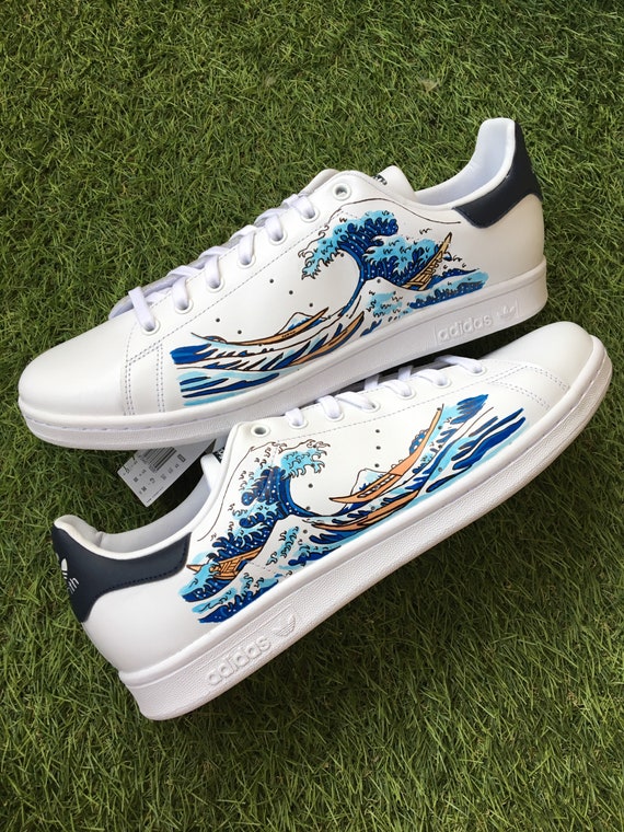 Custom stan smith wave from Kanagawa Hokusai | Etsy