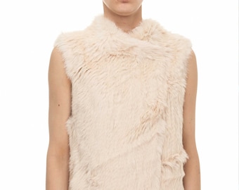 Knit Rabbit Fur Cream Gilet