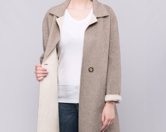 Hand Sewn Beige Double-Layer 100% Wool Coat
