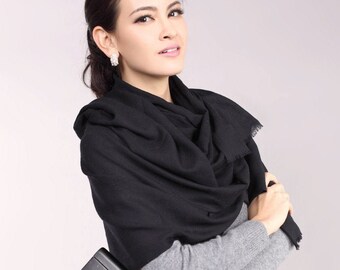 Black Cashmere Tobia Frayed Hem Scarf