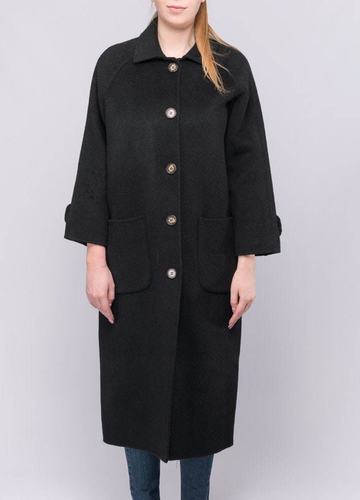 Image of Hand-Sewn Black Double-Layer % Wool Coat
