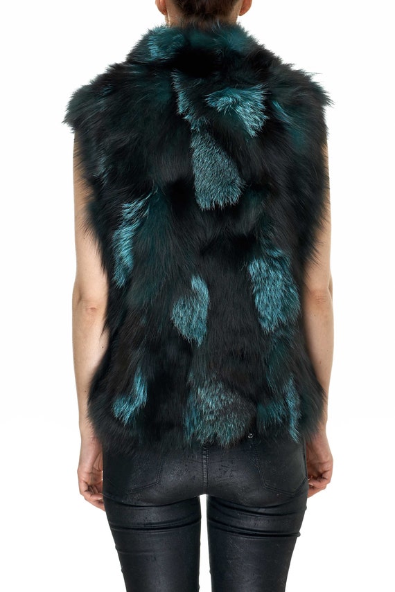 sheller FOX fur step gilet Fox Fur Black & Green Gilet - Etsy 