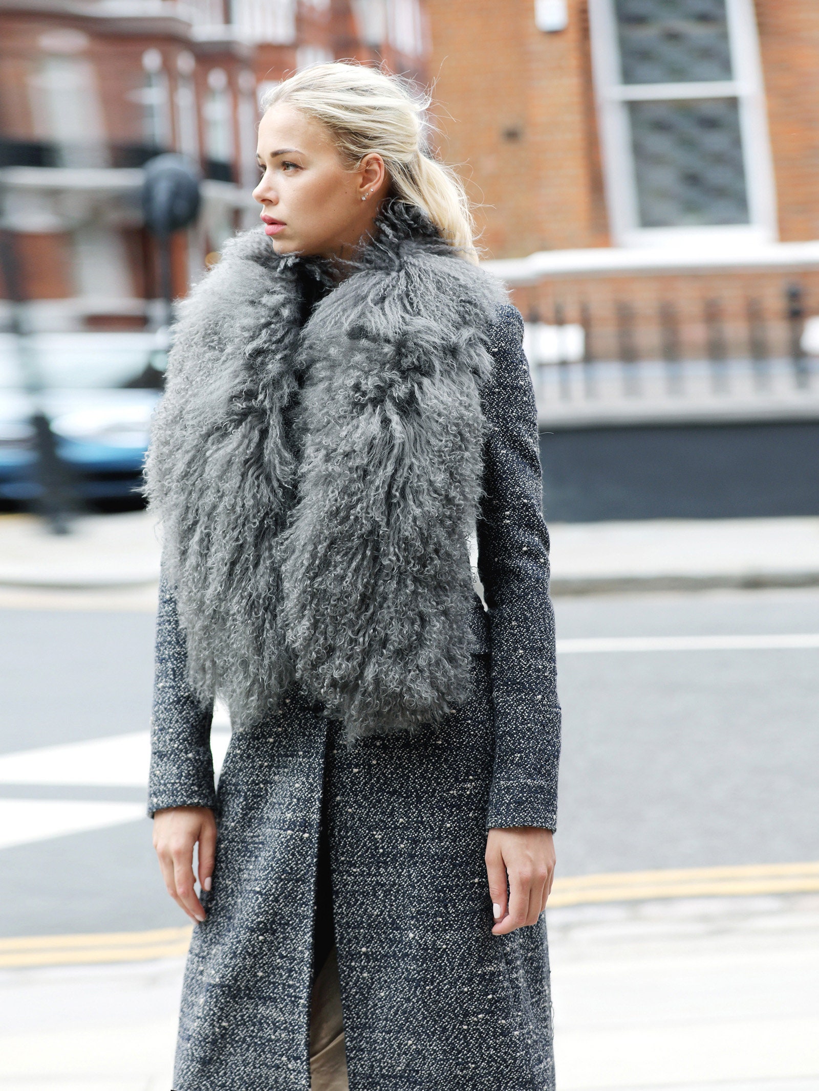 Mongolian Fur Collar - Burgundy main image 1