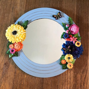 Flower mirror (blue and silver)