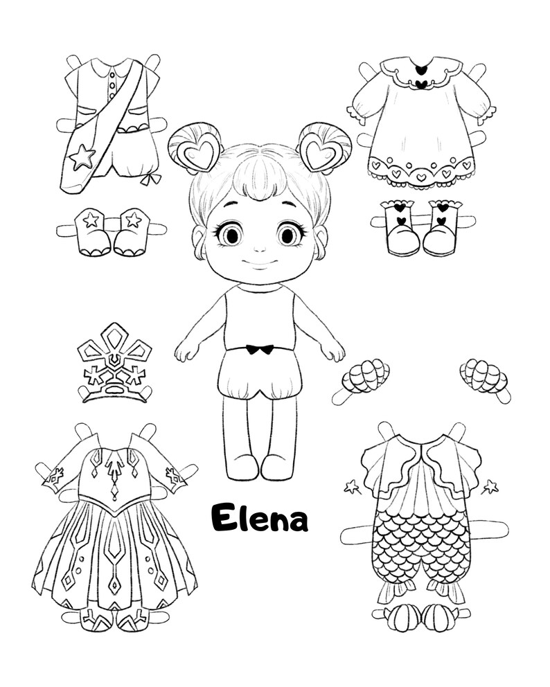 Paper Doll and Coloring Sheet Printable - Elena - PDF Digital Download ...