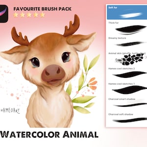 Dibujo de animales de acuarela Paquete de pinceles - Procreate Brush Set, Procreate Brushes, Procreate Brush Pack - Hameoart