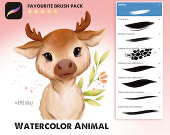 Drawing watercolor animal Brush pack - Procreate Brush Set, Procreate Brushes, Procreate Brush Pack - Hameoart