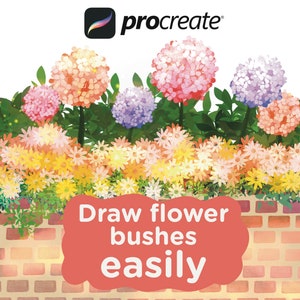 Easy drawing flowers in Procreate - Flower brushes, Brick wall brushes, Leaves brushed - Procreate Brush Set, Procreate stamp brushes