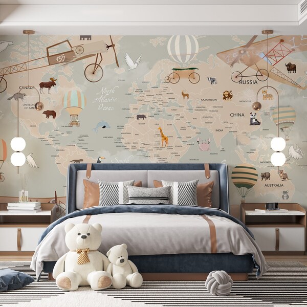 World Map Wallpaper Etsy