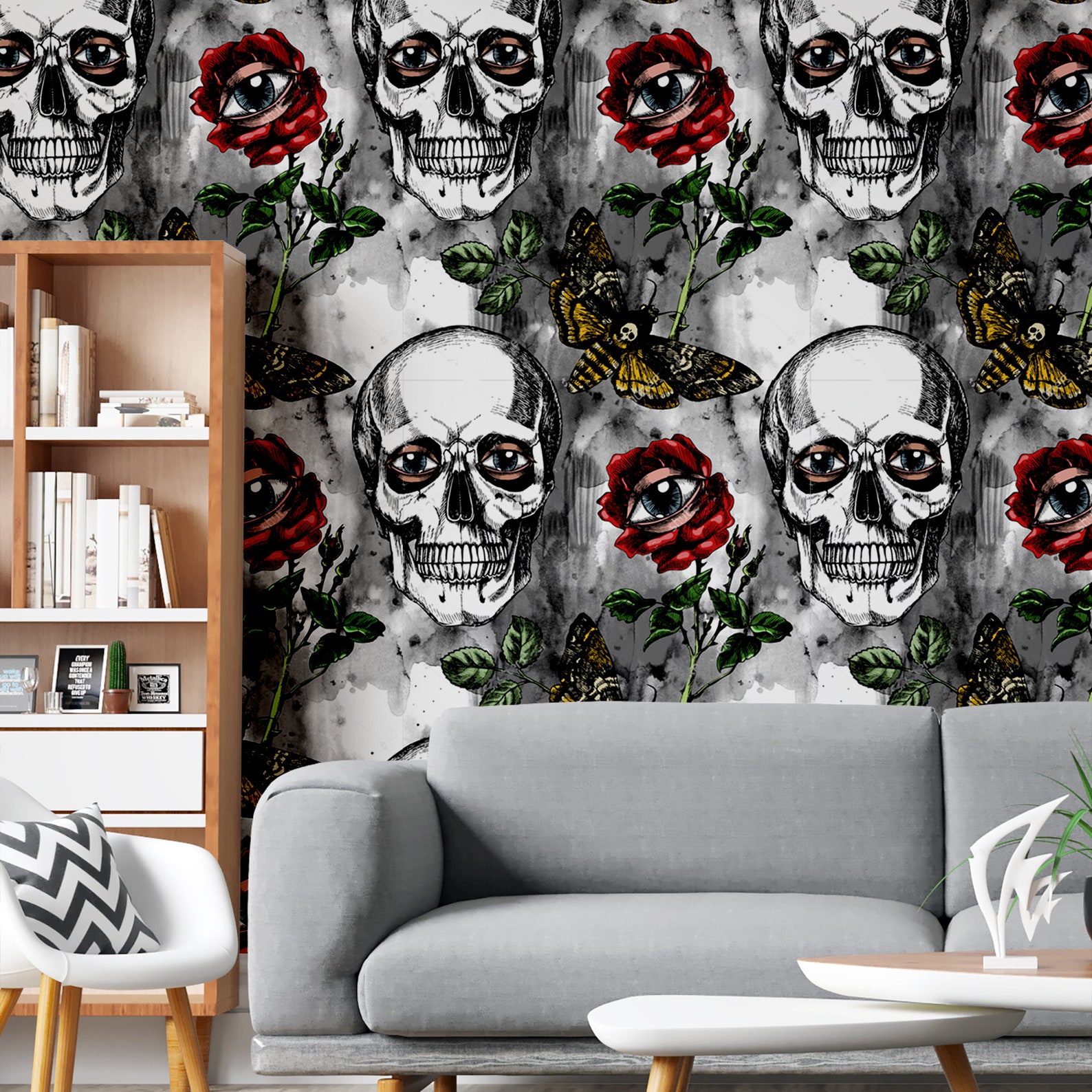 Removable Wallpaper Skull Wall Mural Peel and Stick Temporary Etsy
