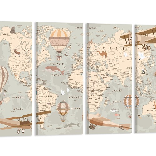 Nursery World Map Canvas Kids World Map Decor Kids Map Print Etsy