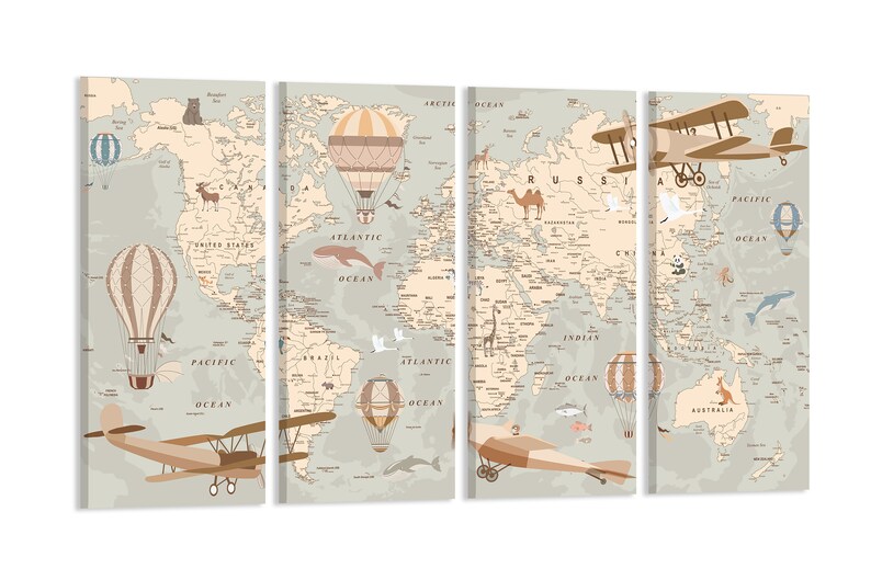 Nursery World Map Canvas Kids World Map Decor Kids Map Print Etsy