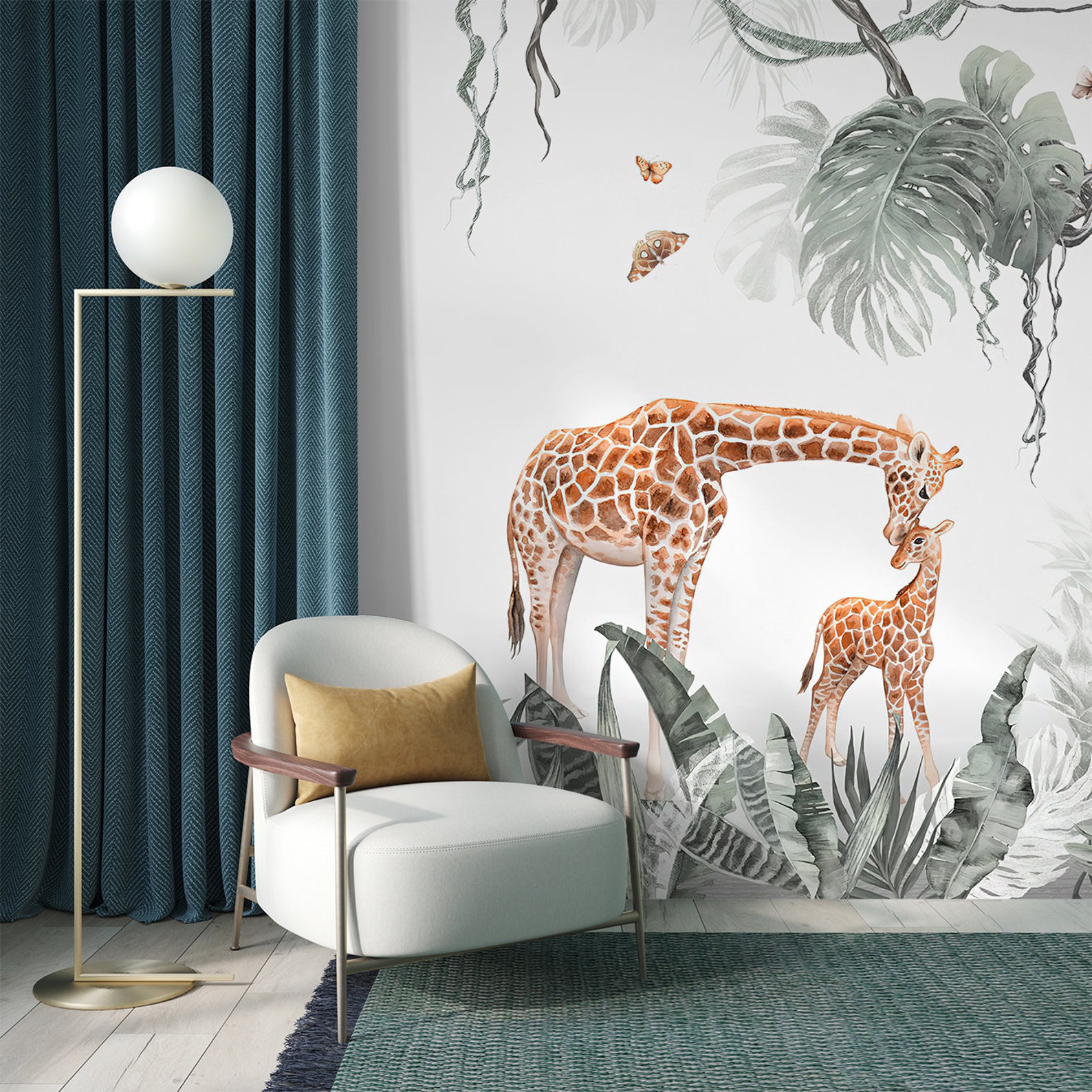 Safari Wallpaper Nursery Wall Mural Jungle Palms Animals Etsy