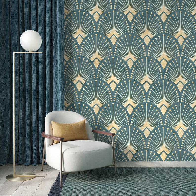 Art Deco Wallpaper Gold Art Deco Peel and Stick Removable Etsy UK