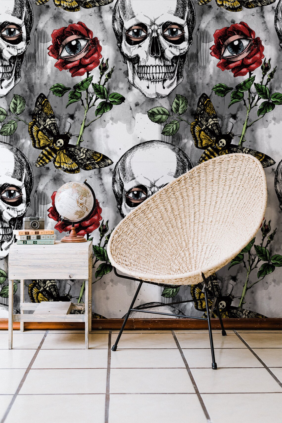 Removable Wallpaper Skull Wall Mural Peel and Stick Temporary Etsy
