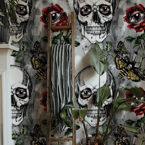 Removable Wallpaper Skull Wall Mural Peel and Stick Temporary Etsy