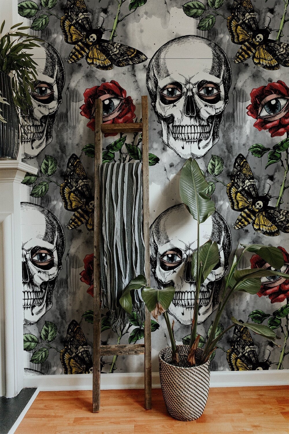 Removable Wallpaper Skull Wall Mural Peel and Stick Temporary Etsy