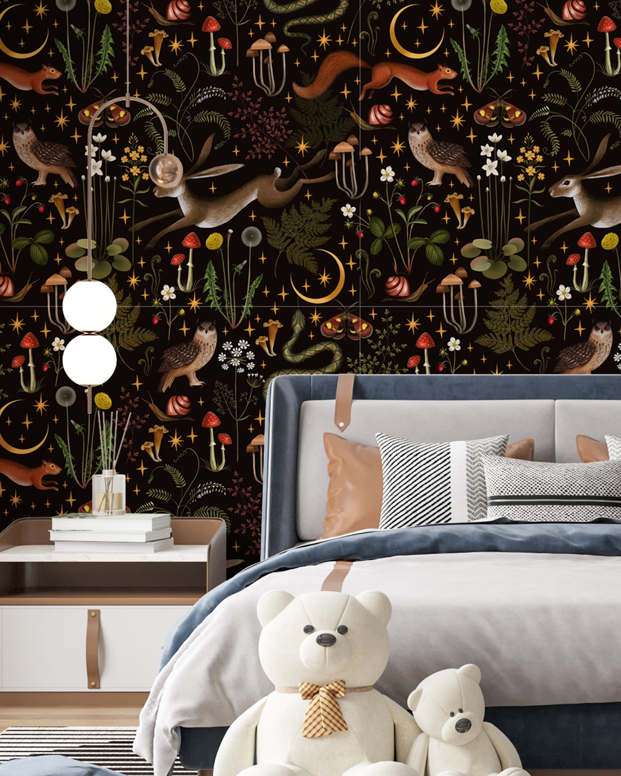 Vintage Nursery Wallpaper Woodland Animals Wallpaper Mushroom Etsy
