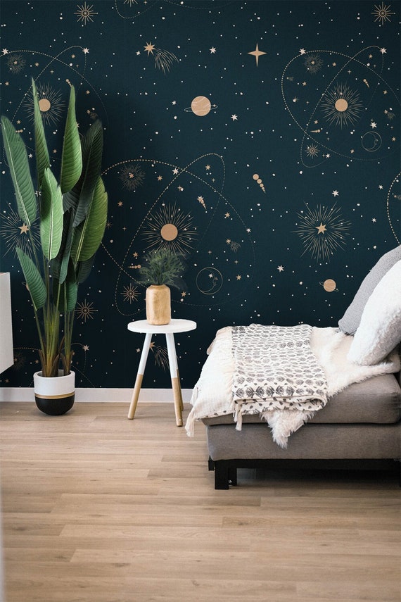 Space Wallpaper Nursery Boho Style Wallpaperstars Peel and Etsy