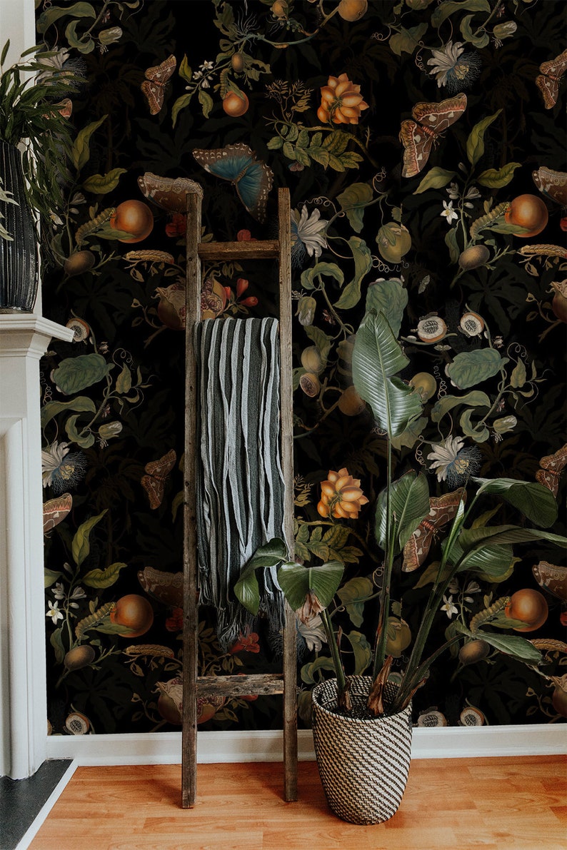 Vintage Botanical Wallpaper Peel and Stick Tropical Flowers Etsy