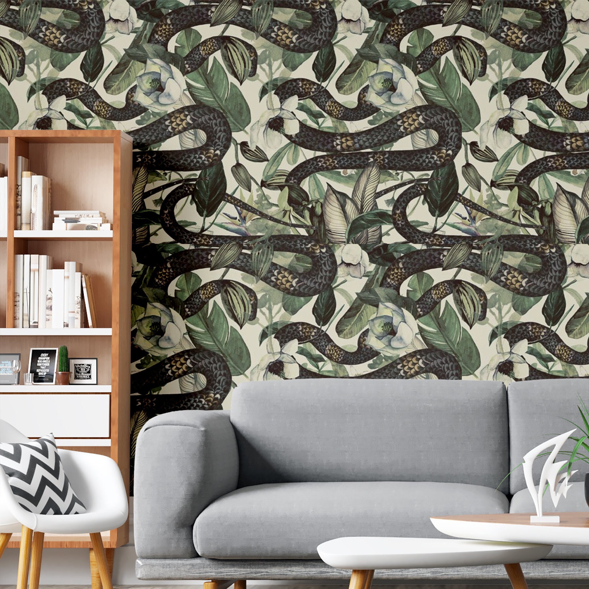 Home Living Wallpaper Modern Botanical Wallpaper Tropical Wallpaper Snake Peel And Stick Mural Or Traditional Wallpaper Floral Wallpaper Hamaguri Co Jp