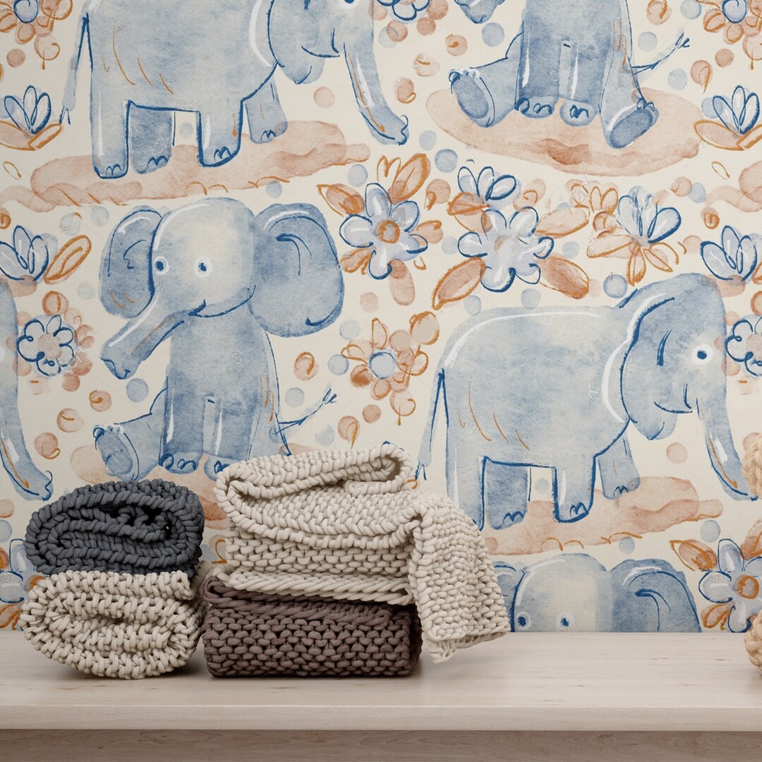 Cute Elephants Wallpaper Peel and Stick Nursery Wallpaper - Etsy