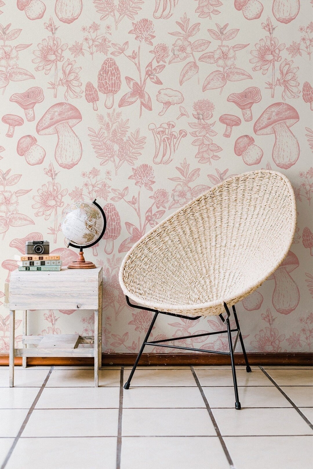 Mushroom Peel and Stick Wallpaper Boho Wall Mural Removable Etsy