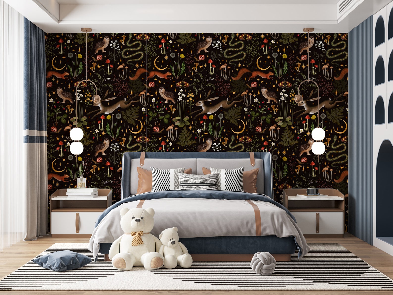 Vintage Nursery Wallpaper Woodland Animals Wallpaper Mushroom Etsy