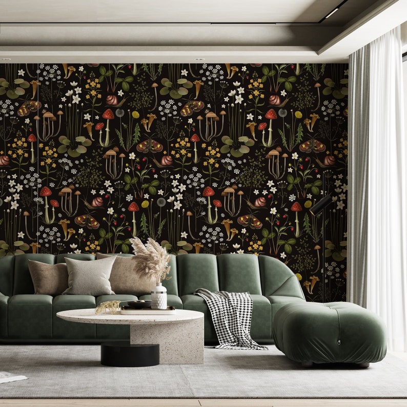 Removable Wallpaper Woodland Wallpaper Mushroom Peel and Stick Etsy