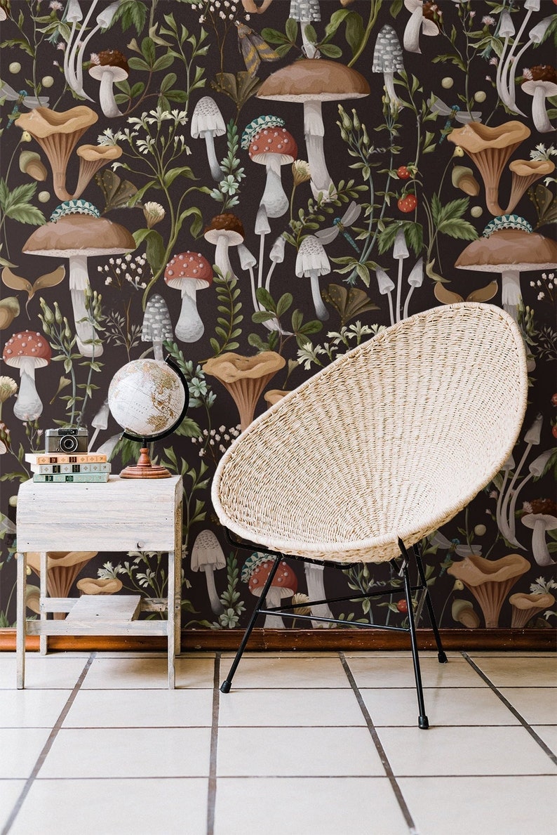 Mushroom Wallpaper Peel and Stick Woodland Mural Removable - Etsy Canada