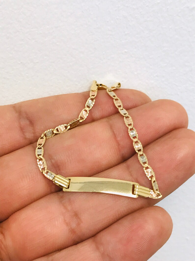 Pulsera Para Bebe De Oro 14k Para Cumplea\u00f1os 14k Gold Tri-Color Baby ID Bracelet 6 Valentino Link,Kids Bracelet Real Gold Free Engraving