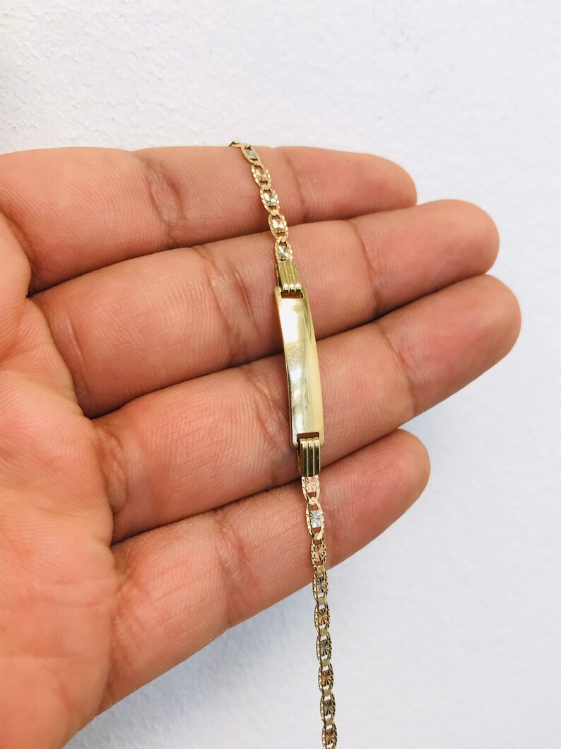 Pulsera Para Bebe De Oro 14k Para Cumplea\u00f1os 14k Gold Tri-Color Baby ID Bracelet 6 Valentino Link,Kids Bracelet Real Gold Free Engraving