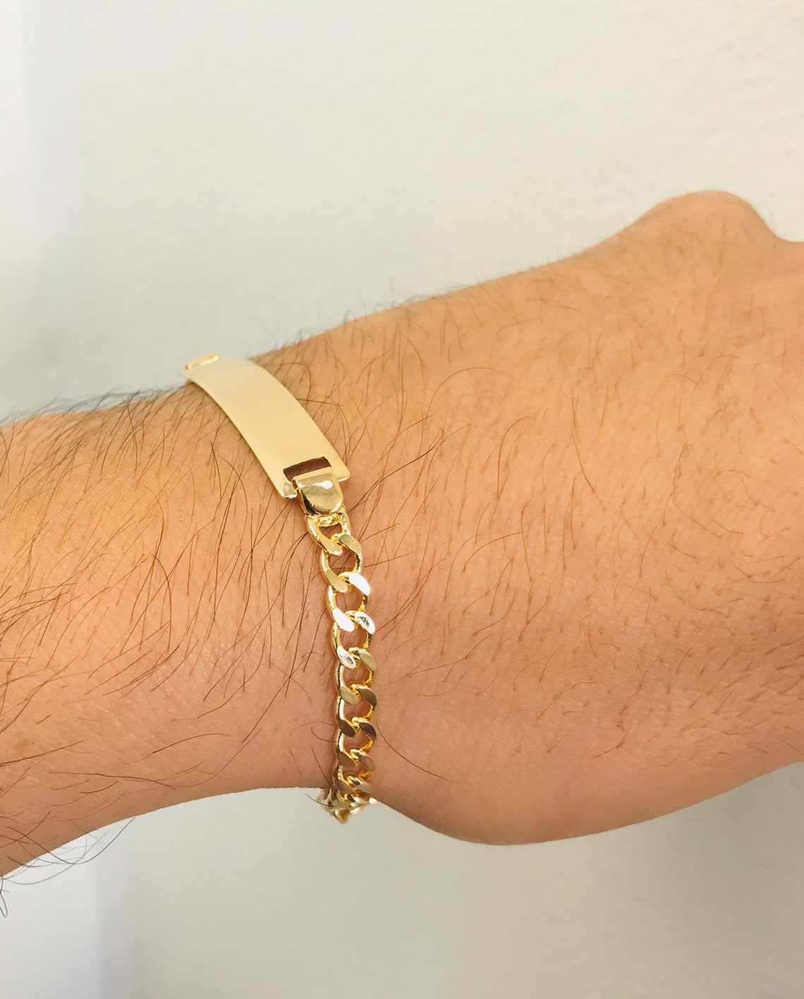 14K Gold Filled Cuban Link ID Bracelet For Mens 9 Etsy