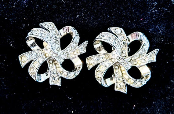 Large Sparkly KJL earrings Earrings loopy ribbons… - image 1