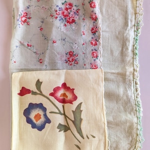 3 mid-century handkerchiefs in pastel shades*