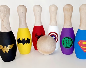 childrens wooden skittles set