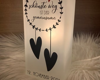 Lampe Licht Milchglas Grönö „Der schönste Weg ist der gemeinsame.“ Geschenk Hochzeit Hochzeitstag Jahrestag Valentinstag PERSONALISIERT