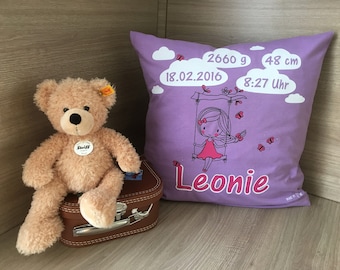 Kissen Kinderkissen Kuschelkissen Geburtskissen personalisiert mit Name Geburtsdaten