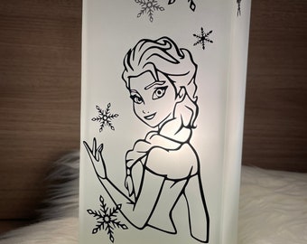 Lampe Kinderlampe Nachttischlampe Licht Milchglas Grönö Nachtlicht Stimmungslicht Disney Eiskönigin Elsa PERSONALISIERT