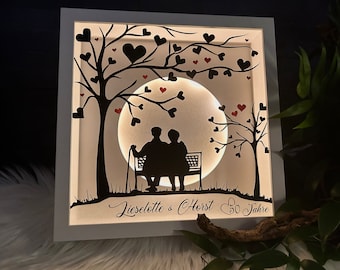 Leuchtrahmen mit Paar PERSONALISIERT zur Hochzeit Hochzeitstag Jubiläum Goldene Hochzeit Diamantene Hochzeit Rubinhochzeit Silberhochzeit