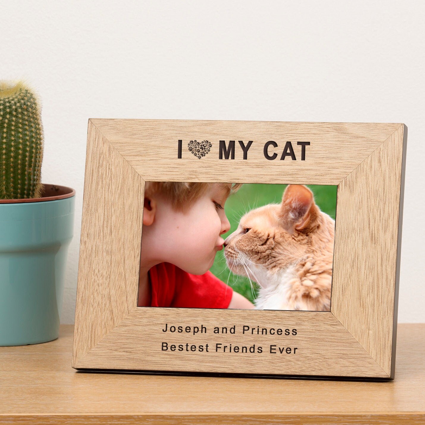 I Heart My Cat Wood Frame 6x4 Cat Photo Frame Personalised Etsy
