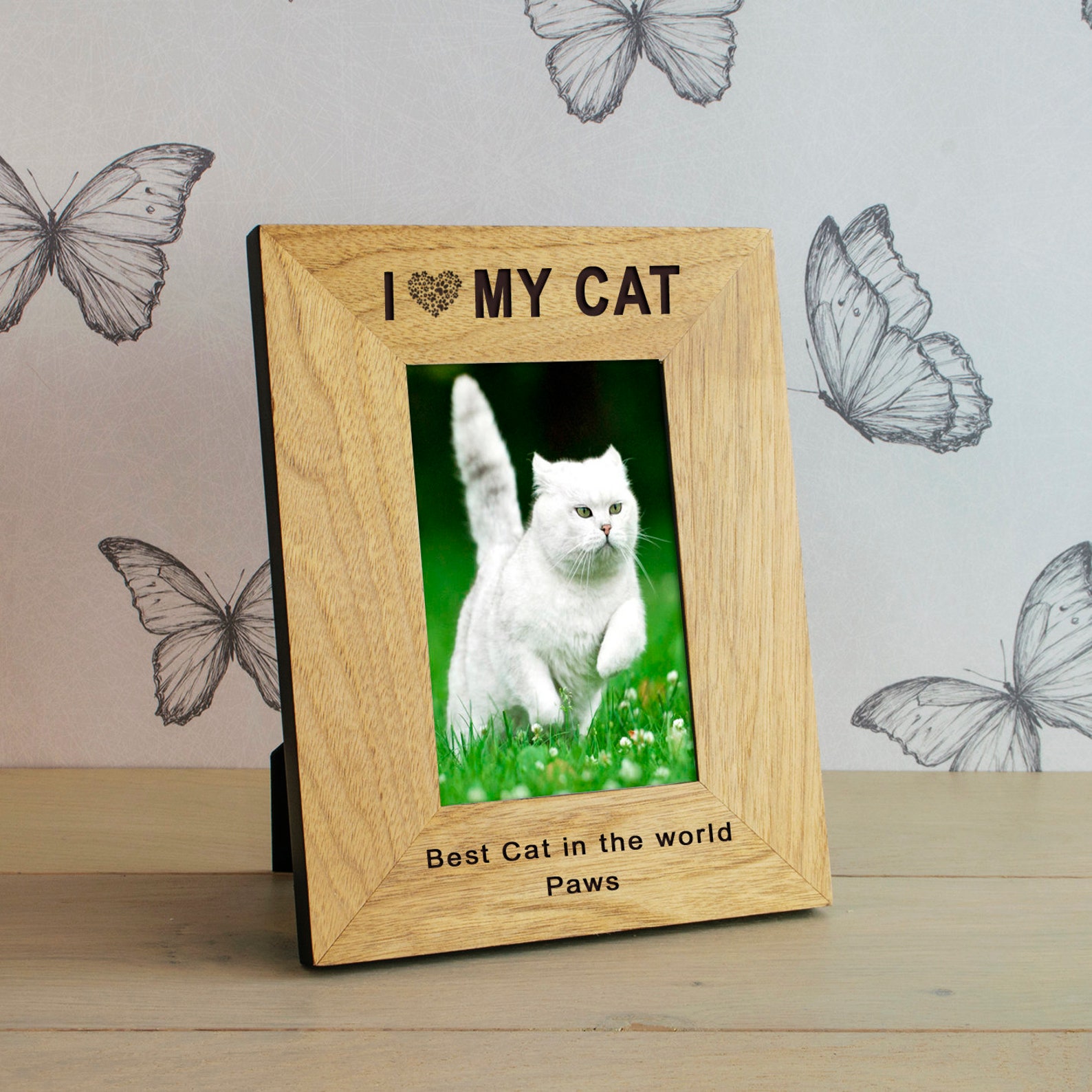 I Heart My Cat Wood Frame 6x4 Cat Photo Frame Personalised Etsy