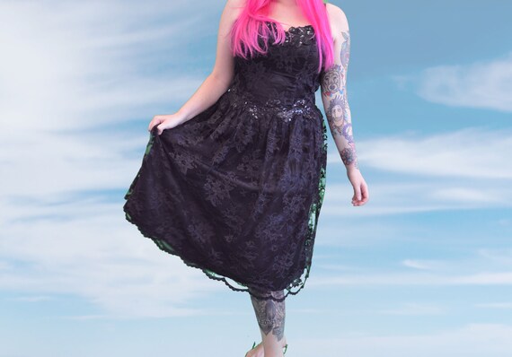 1980s Strapless Black Lace Dress Scott McClintock