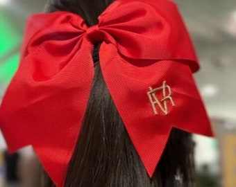 Personalized Embroidered Hair Bow, Personalized Cheerleader Hair Bow, Custom Red Bow, Embroidered Monogram Hair Bow, Initial Cheer Hair Bows