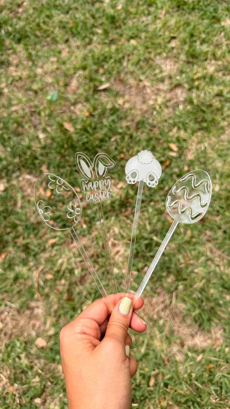 Sitting Rabbit Template Personalized Easter Bunny Acrylic Drink Stirrers, Custom Beverage Decor ...